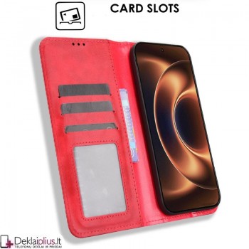 Dirbtinės odos atverčiamas dėklas su skyreliais - raudonas (Xiaomi 17 Ultra)